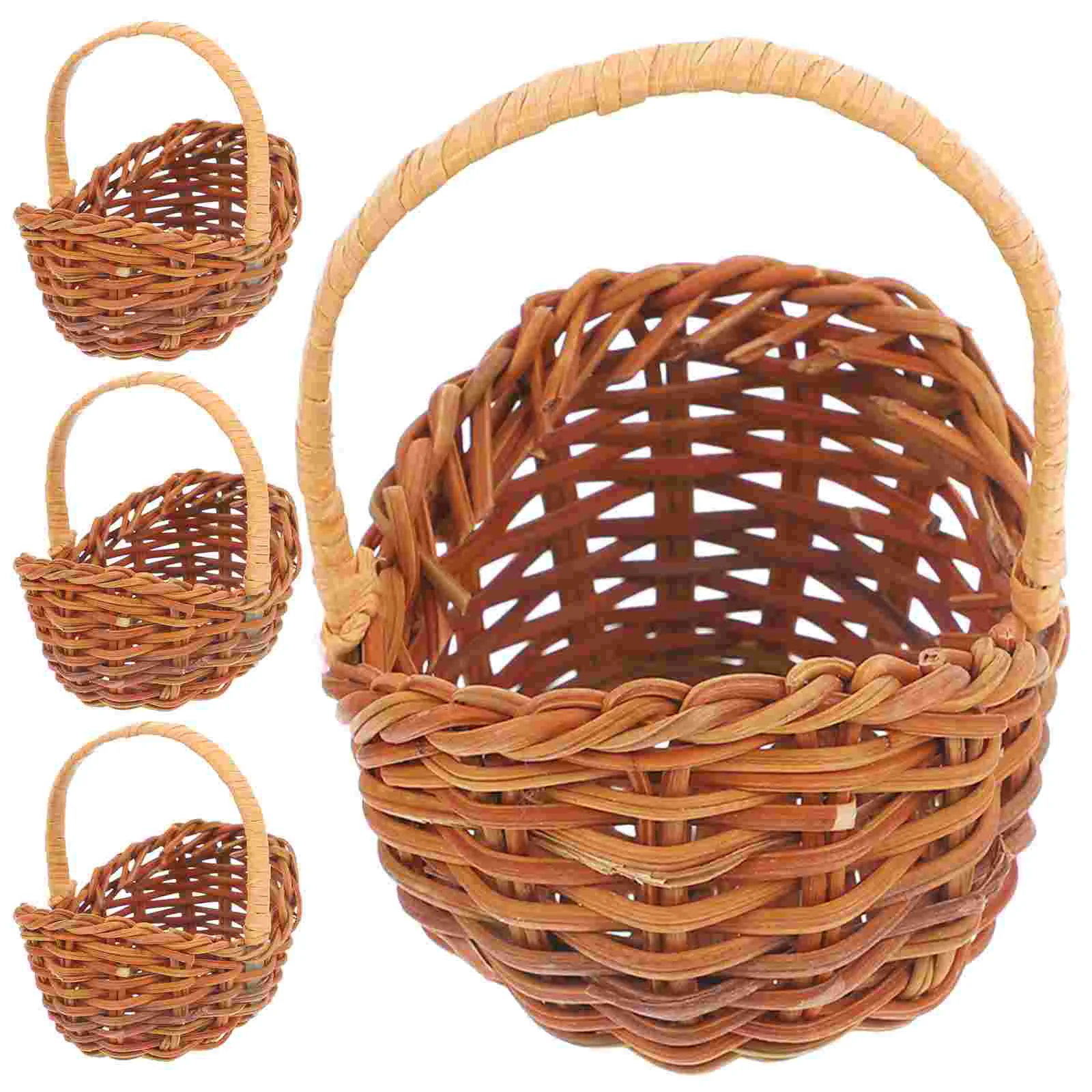 

4 Pcs Mini Basket Flower Rattan Baskets Home Decor Miniature Woven Picnic Tiny House Fruit