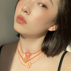Bohemia Acrylic Orange Series Fashion Flower Pendant Necklace for Girl Women Trendy Choker Necklace Gift for Summer Jewellery