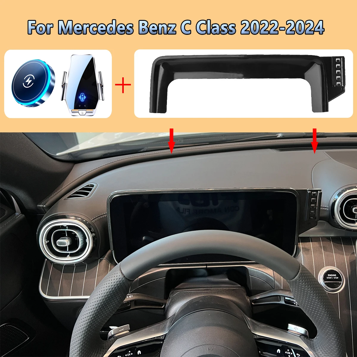 

Car Phone Screen Holder For Mercedes Benz C Class W206 2022 2023 2024 Magnetic 15W Wireless Charging Car Phone For MagSafe Mount