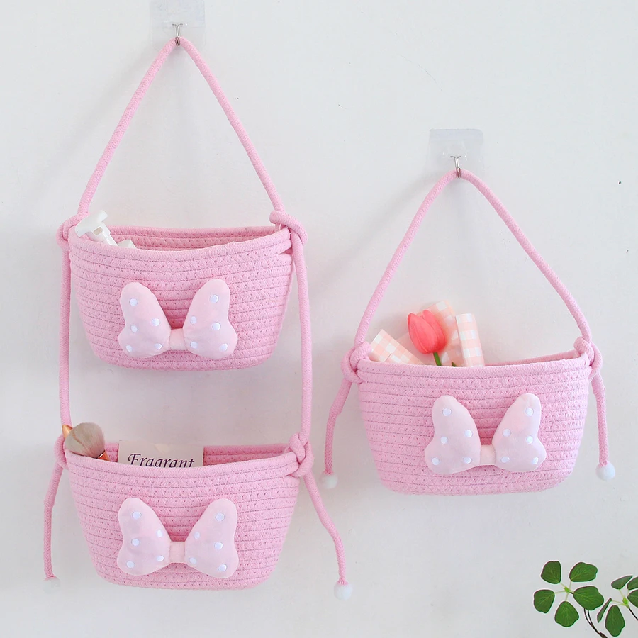 Cute Cartoon Storage Baskets Woven Cotton Rope Desktop Jewelry Cosmetics Snacks Sundries Key Kid Toys Organizer Bins