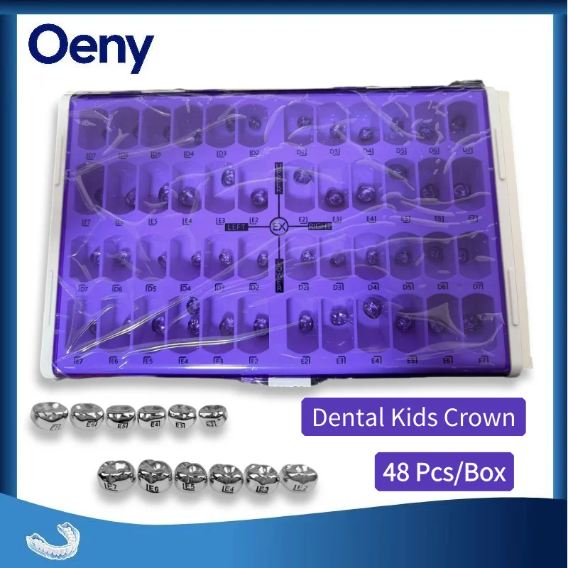 

48pcs/Box Dental Kid Crowns Preformed Metal Crown Stainless Steel Temporary Crowns Dentistry Orthodontic Materials Therapy Tools