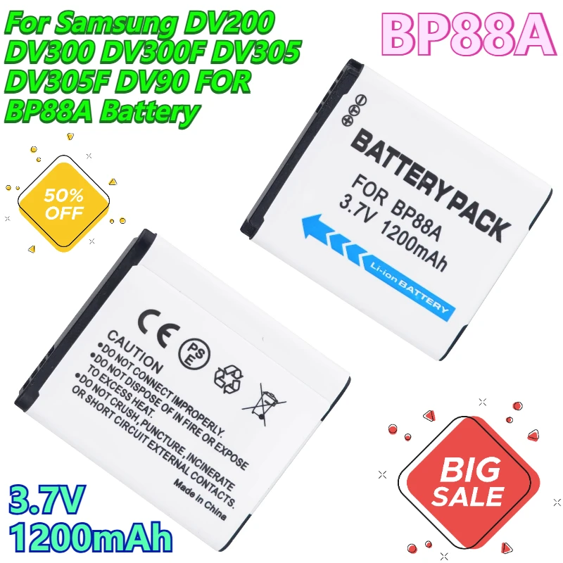 

2 PCS 3.7V 1200mAh for Samsung DV200 DV300 DV300F DV305 DV305F DV90 FOR BP88A Battery
