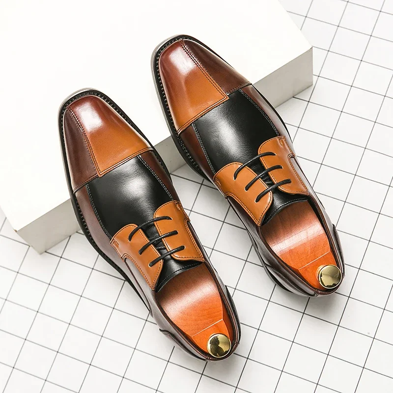 Men Business Dress Shoe Colorful Lace Up Fashion Man Casual Leather Oxfords Shoes Flat Leisure Wedding Party Shoe Men Big Size