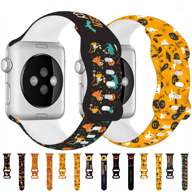 Halloween Silikon armband für Apple Watch Ultra/2 49mm 10 9 8 7 45mm 41mm 6 5 4 3 se bedrucktes Armband iwatch 44mm 42mm 40mm