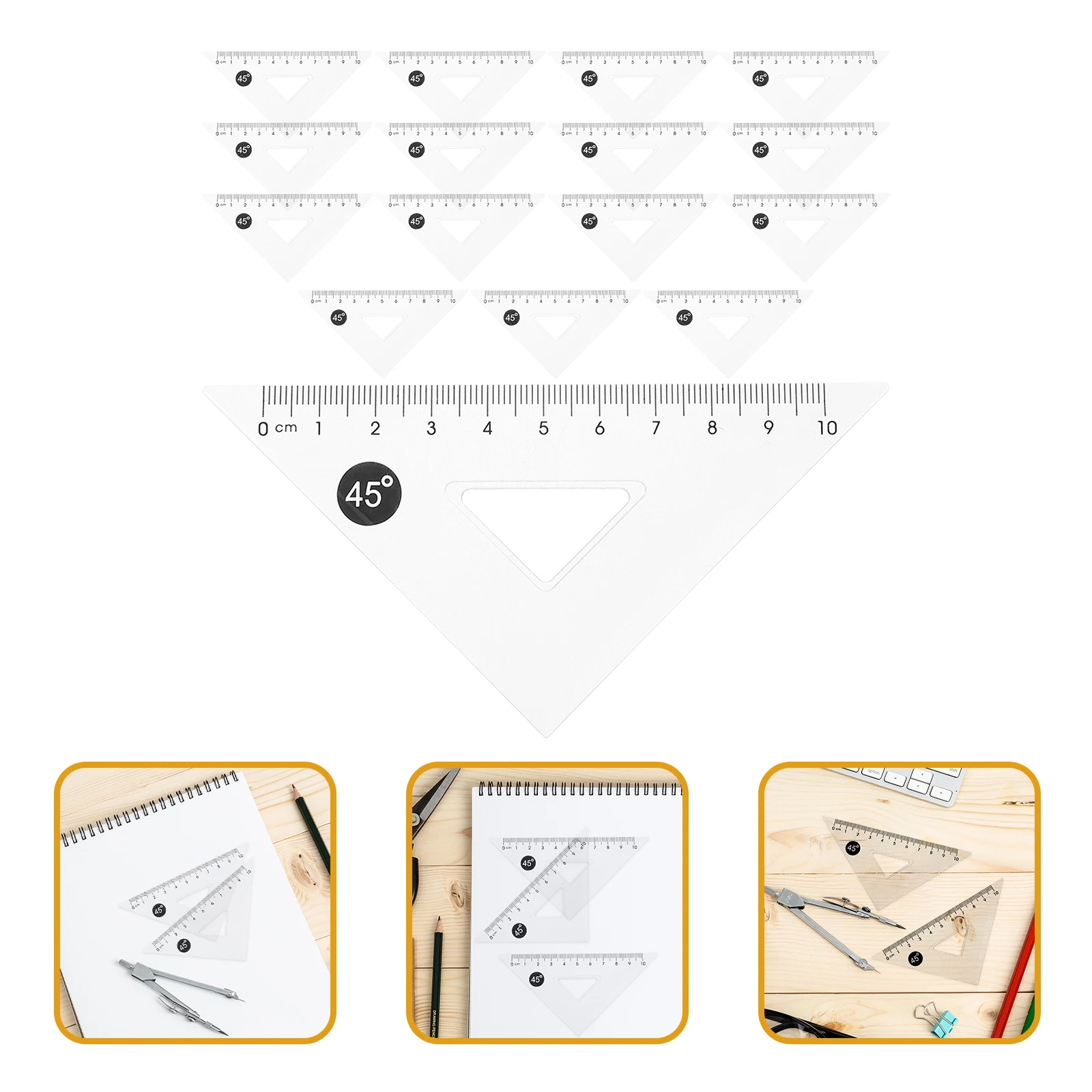 12pcs Transparent Plastic Triangle Rulers Measuring Tools Geometry Square Drafting Set Drawing Instruments 45 Degree