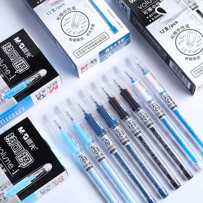 

M&G 12Pcs 0.5mm Erasable Gel Ink Pen Black/Blue/Crystal blue/Dark blue Ink Gel Pen Refill Rod Pen School Writing Stationery