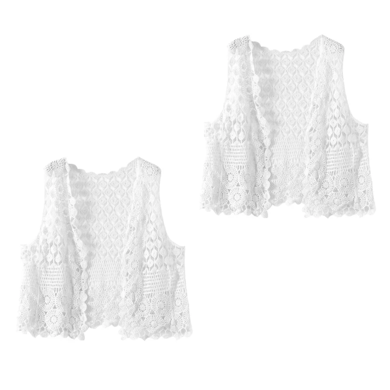 Women Summer Crochet Sleeveless Vest Waistcoat Ethnic Hollow Out Knit Diamond Circle Pattern Solid Color Cardigan for Ja N7YF