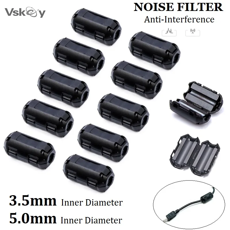 3PCS  5.0mm 3.0mm RFI EMI Noise Suppressor Filter ​for Car DVR Mouse Keyboard Radio Speaker Cord Audio Cable Shielded Ring Clip