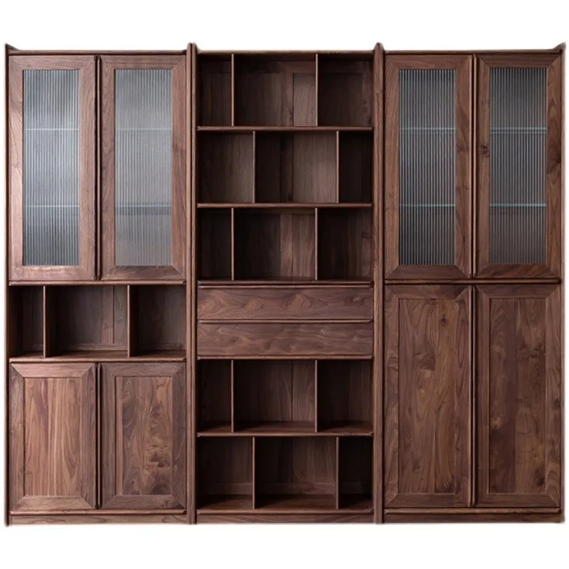 Black walnut solid wood bookcase cherry wood bookcase study red oak bookshelf combination