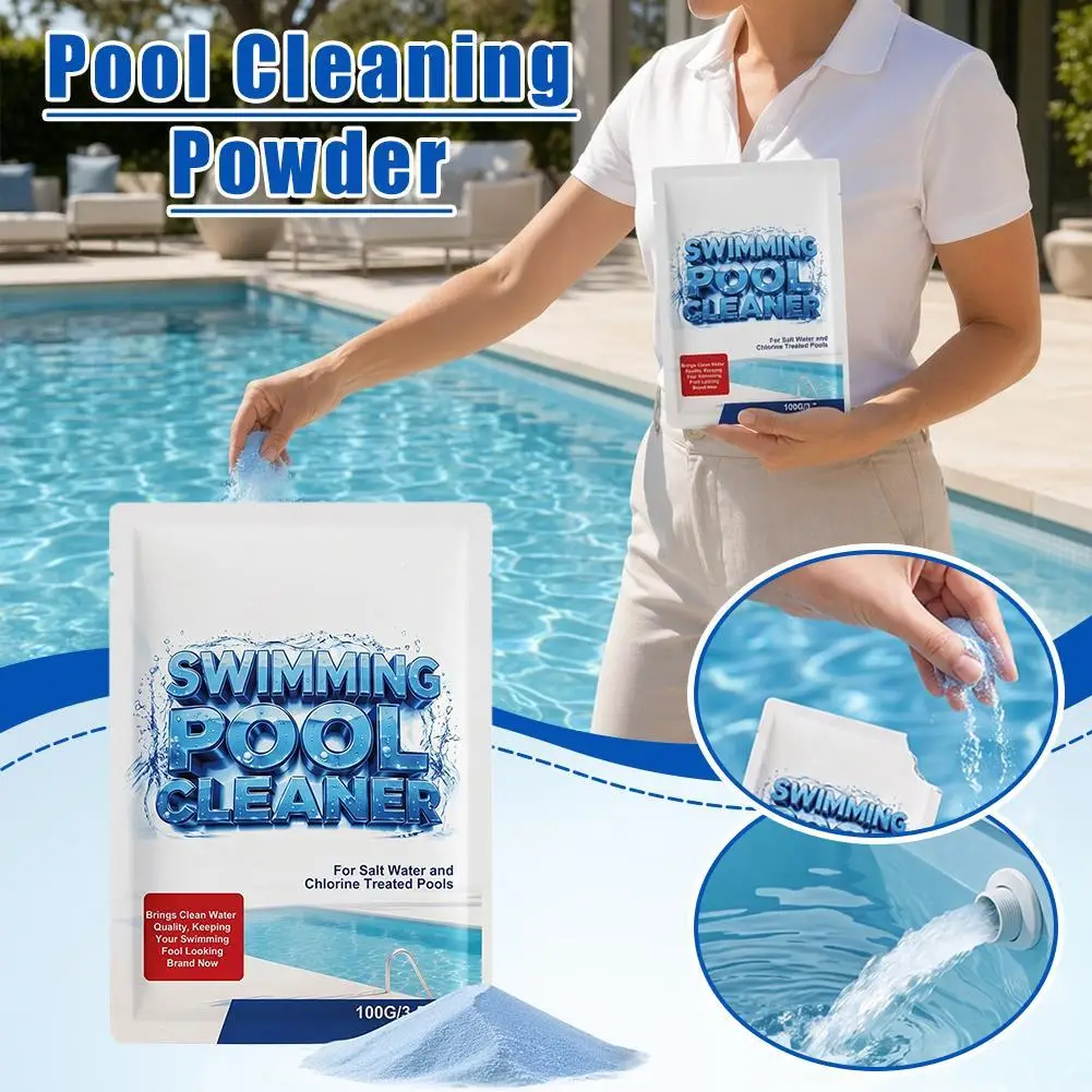 Swimming Pool Cleaner Powder 100g – For Salt & Chlorine Pools, Water Clarify No Odor Clean Dirt Pool Cleaning Solution