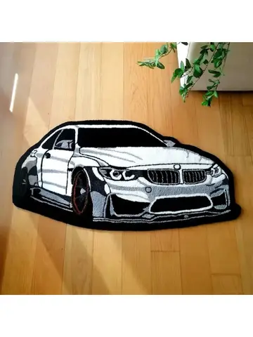 Cool White Car Rug Digital Printing Technology Simple Housewarming Gift Handmade Non-Slip Decorative Carpet
