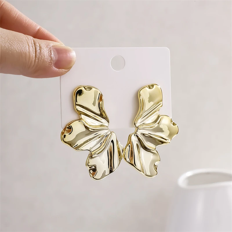 2025 Gold Color Irregular Metal Dangle Earrings for Women Uneven Folded Female Unusual Earrings New Punk Personality Jewelry image 4