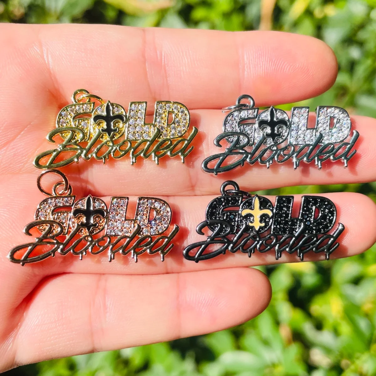 5pcs Micro Pave Gold-Blooded Words Charms Letter Pendants for Bracelets Jewelry Necklace Creations Accessories Wholesale