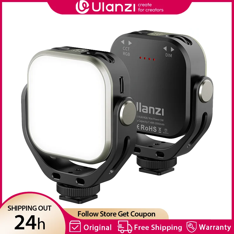 Ulanzi VL66 RGB Video Light 2500-6500K CCT 360° °   Вращающийся полный светильник емкостью 2000 мАч с винтом 1/4 для крепления штатива для холодного башмака для Vlog Live