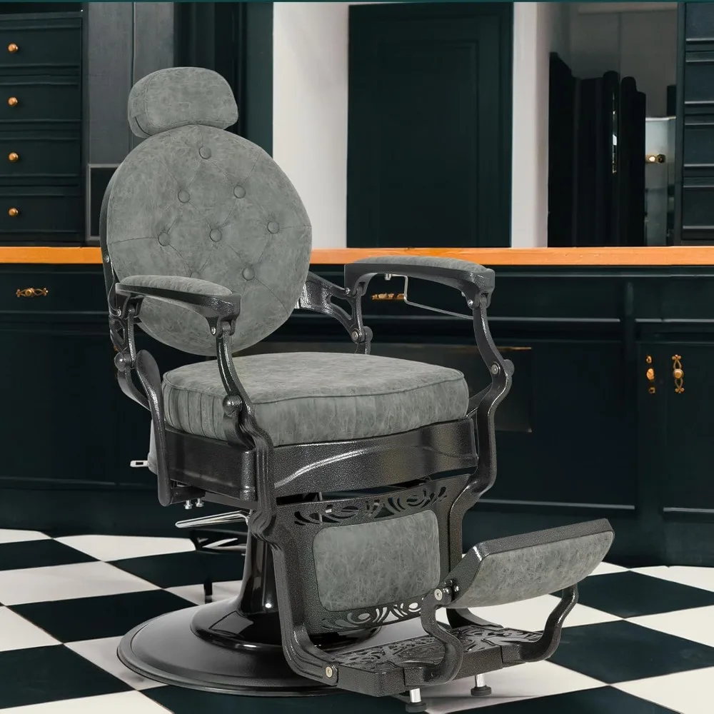 

Heavy Duty Vintage Reclining Barber Chair with Hydraulic Lift & Headrest, 700-LB Capacity, 360° Rotation for Professional Salon