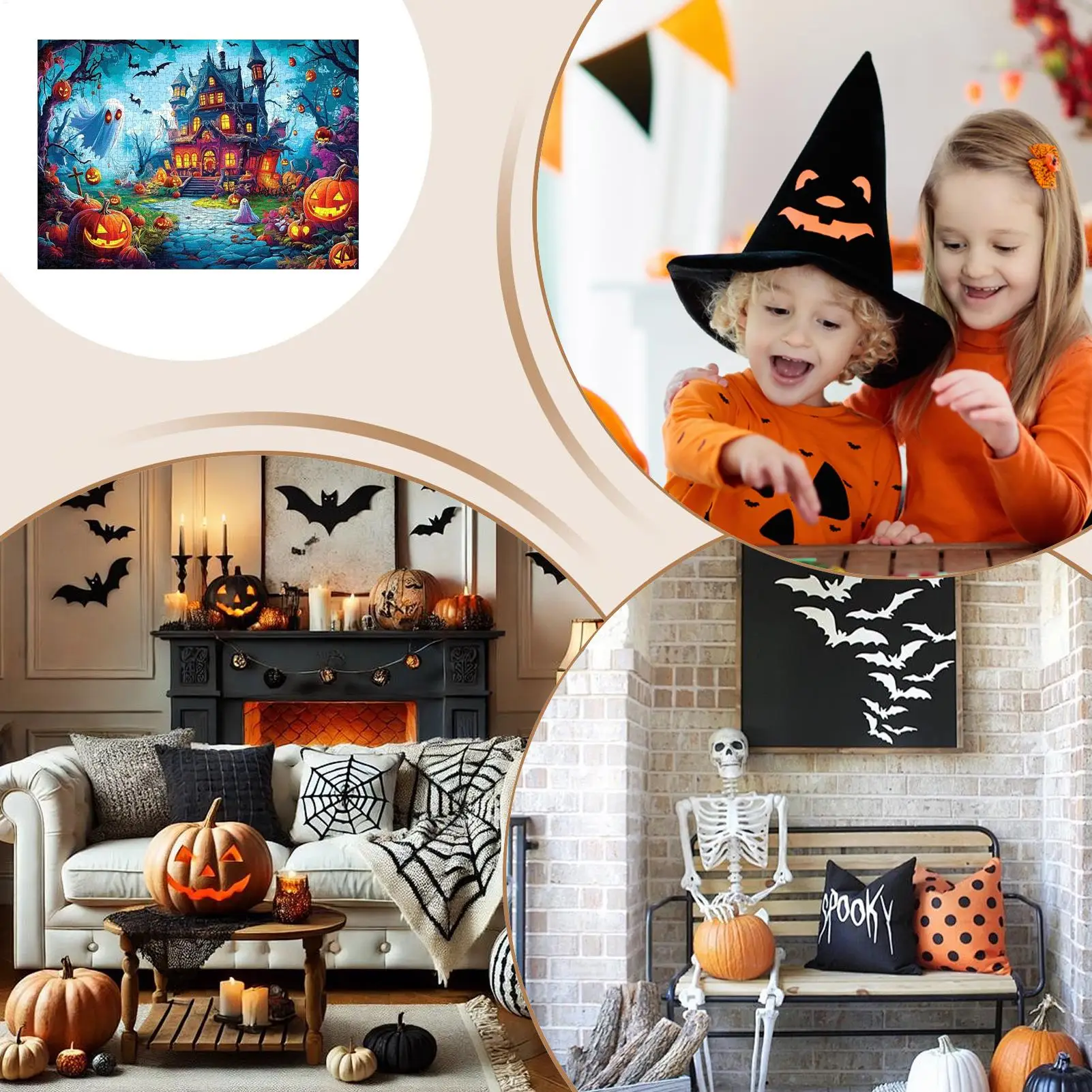 

Halloween Puzzle Halloween Haunted House Jigsaw Puzzles Family Activities Party Game Toy For Teenages Kids Relaxation Home Decor
