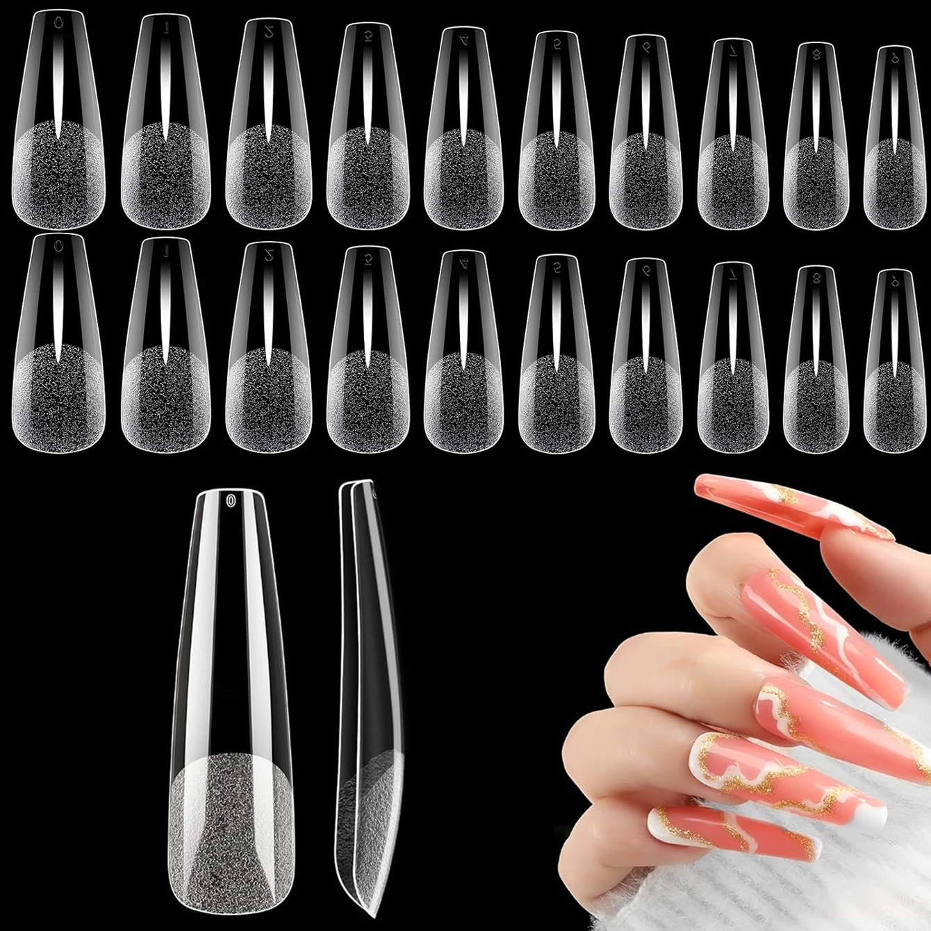 Extra lange Sarg-Nagelspitzen, XXL, weiche Gel-Nagelspitzen, 120 Stück, zum Aufdrücken der Nägel, keine C-Kurve, vollständige Abdeckung, Ballerina-Aus, DIY-Salon, 12 Größen