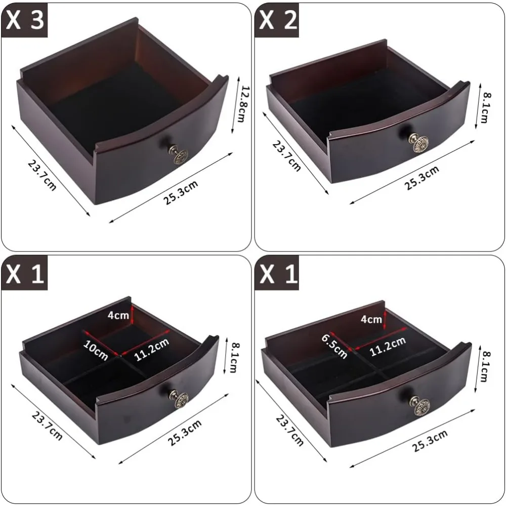 خزانة مجوهرات خشبية كبيرة الحجم مع مرآة علوية قابلة للطي ومقصورات تخزين - خزانة دولاب فاخرة لأورجاني المجوهرات #3