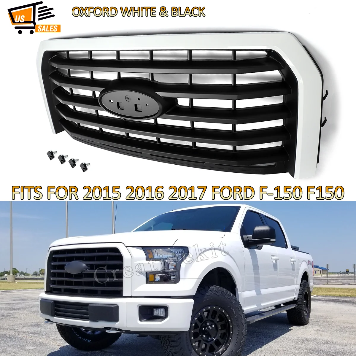 For F-150 Grilles Modified Grills Fit For Ford F150 2015 2016 2017 Front Bumper Upper Racing Grille Assembly OXFORD WHITE Z1/YZ