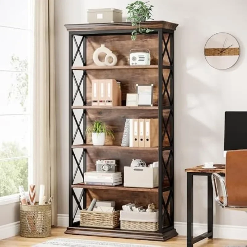 

5-Tier Bookcase, 71 Inches Industrial Bookshelves and Bookcases, Floor Standing 5 Shelf Display Storage Shelves Tall Bookcase