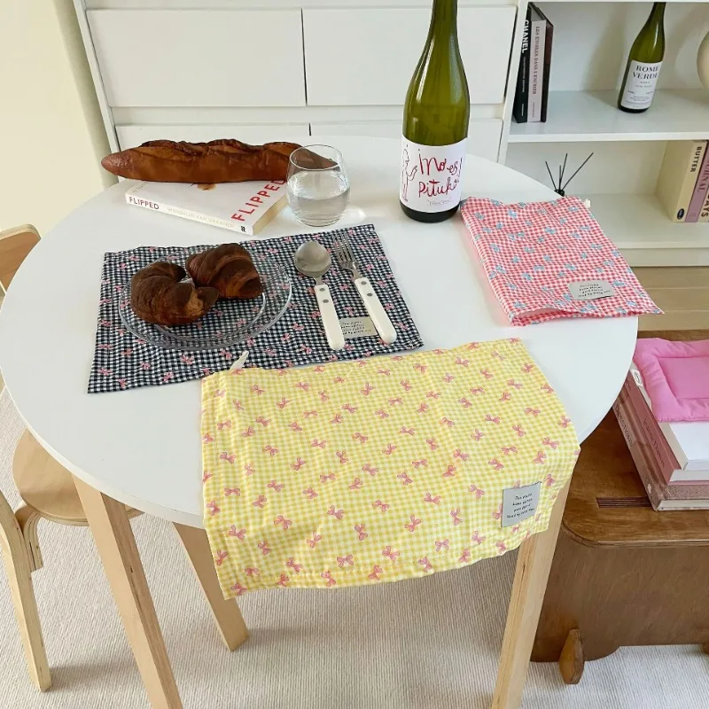 INS a cuadros con lazo de doble cara, tapete para comida, servilleta, Fondo de fotografía, paño de decoración