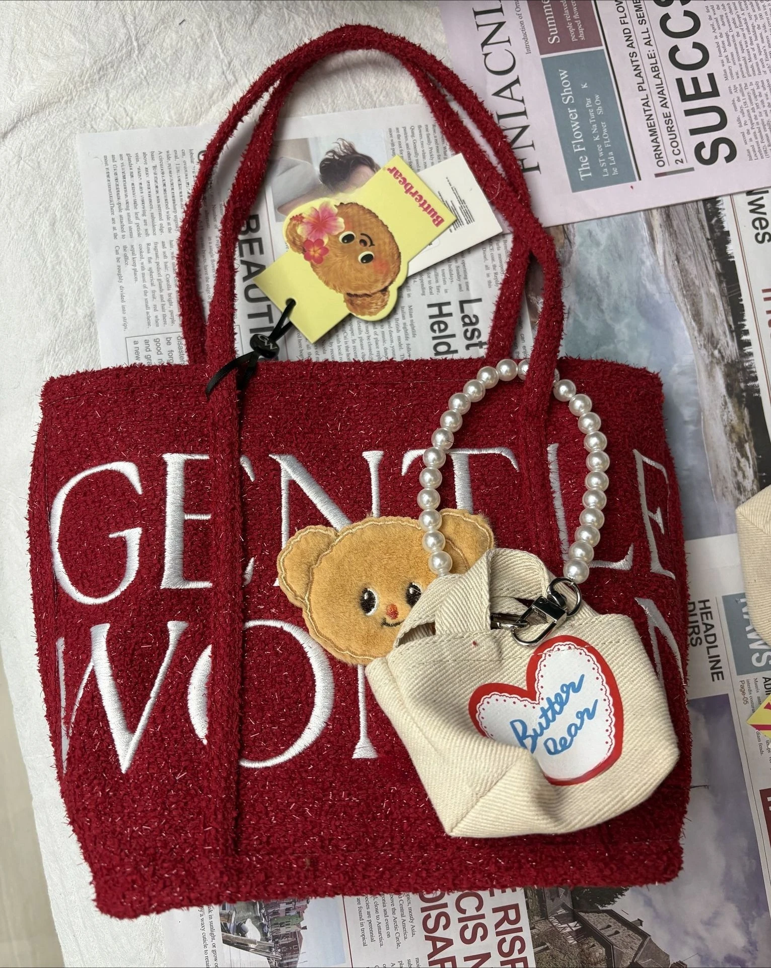 Thailand Butter bear GW tote bag gentlewoman vegetable basket silk embroidery small fragrant wind shoulder armpit bag