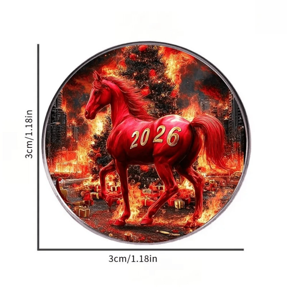 2026 Year of The Horse Commemorative Badge Curved Dropped Rubber Brooch Red Stallion Running Decorative Pin Suits Coats Pins