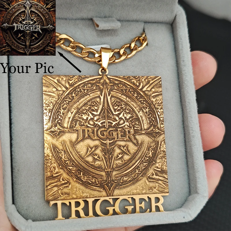 

Custom Photo And Text Pendant Necklace Stainless Steel Cuban Chain Personalized Customized Logo Car Family Pic Memory Jewelry