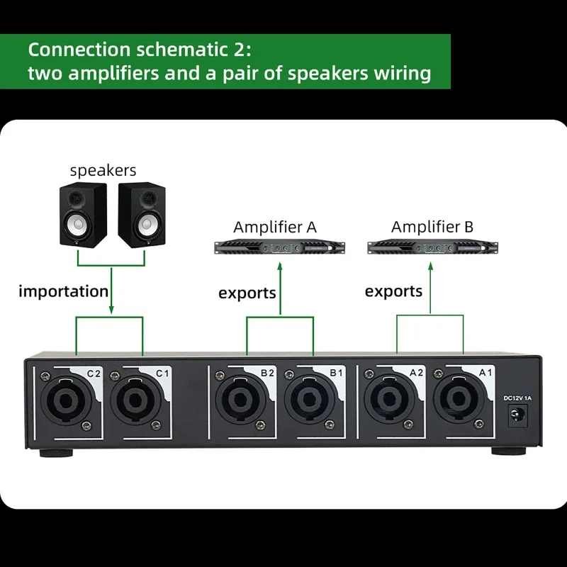 เครื่องขยายเสียงลําโพง Switcher 1 in 2 Out/2 in 1 Out High-fidelity ไม่มีสี No Loss Transmission Switcher พร้อมรีโมทคอนโทรล