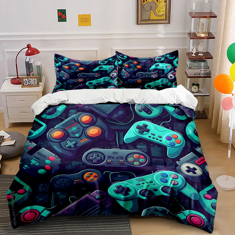 Colorful Collage of Retro Game Controllers Print Bedding set 3PC 1 duvet cover 2 pillowcases adult and children bedding set