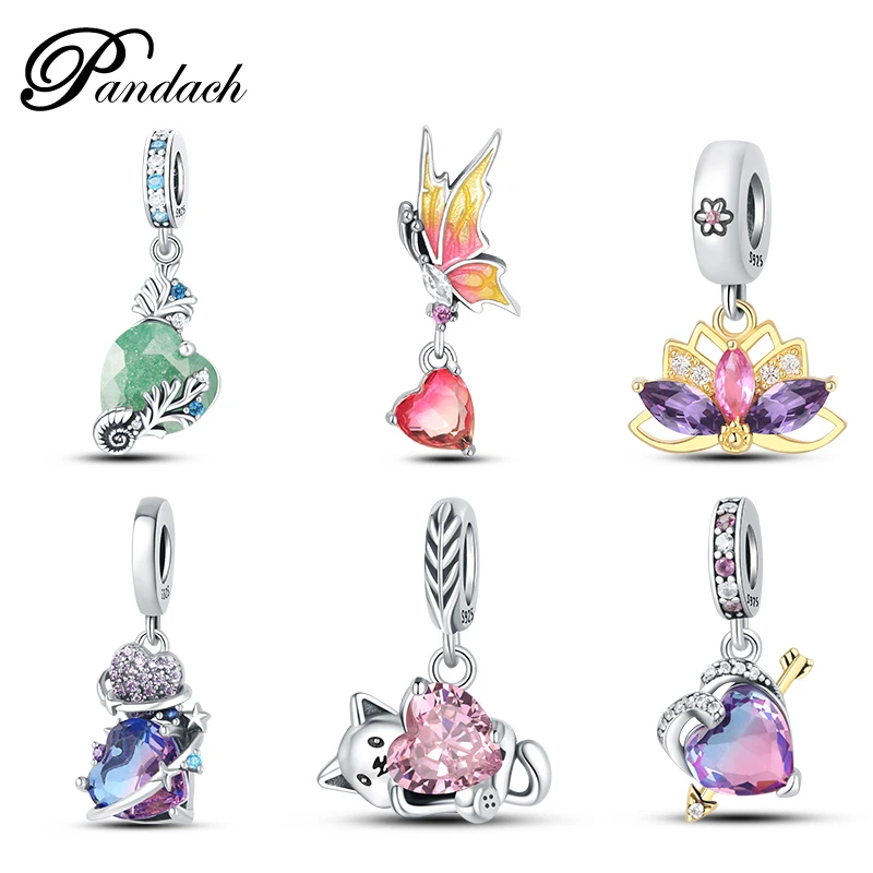 100% 925 Sterling Silver Sparkling Heart-Shaped Cubic Zircon Charms Pendants Fit Pandora Original Bracelet Exquisite DIY Jewelry