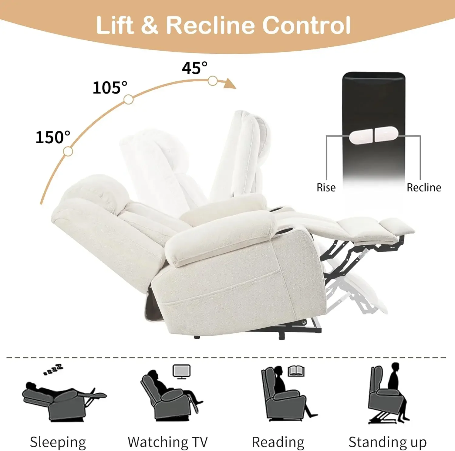 

2026 Modern White Living Room Elderly Manual Power Single Lounge Leather Recliner Swivel Lift Rocking Massage Recliner Sofa Chai