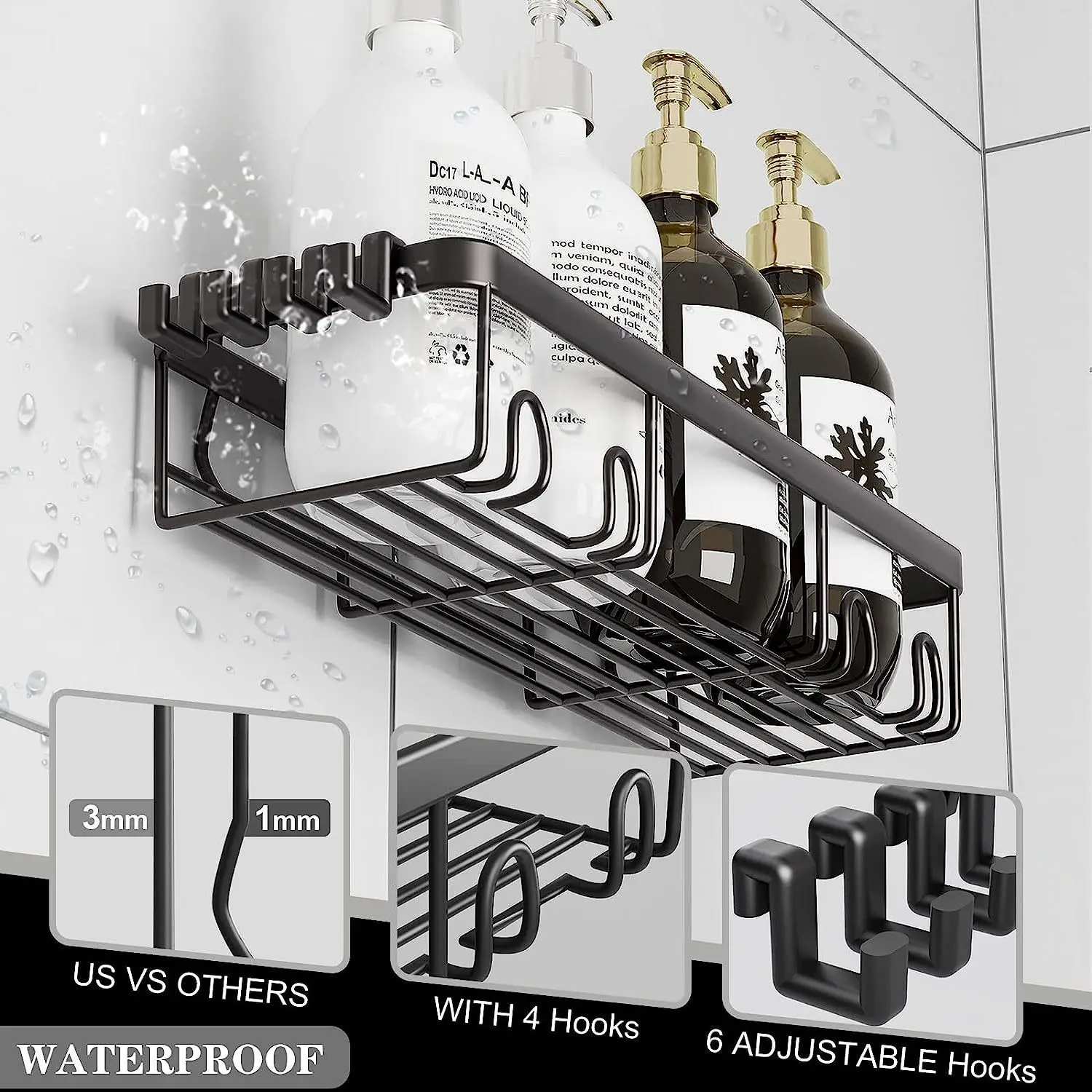 Étagères de douche en acier inoxydable sans perçage, organisateur de salle de bain de cuisine, porte-cosmétique, accessoires de rangement avec