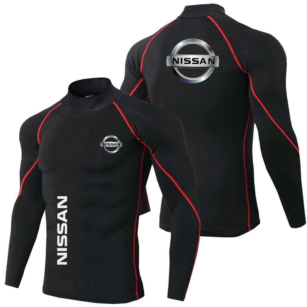 2025 Autumn/Winter Men's Running Sports T-shirt, Nissan Printed Long Sleeve Tight Top, Fitness Tight Clothes