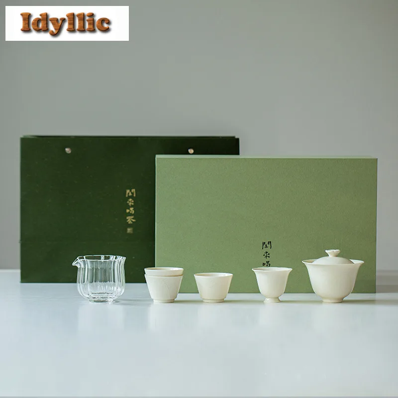 

Ding Kiln White Preserved Plum Mini Tea Set Complete Set Creative Tea Ceremony Set Teapot And Tea Cup Set Teaware Decoration