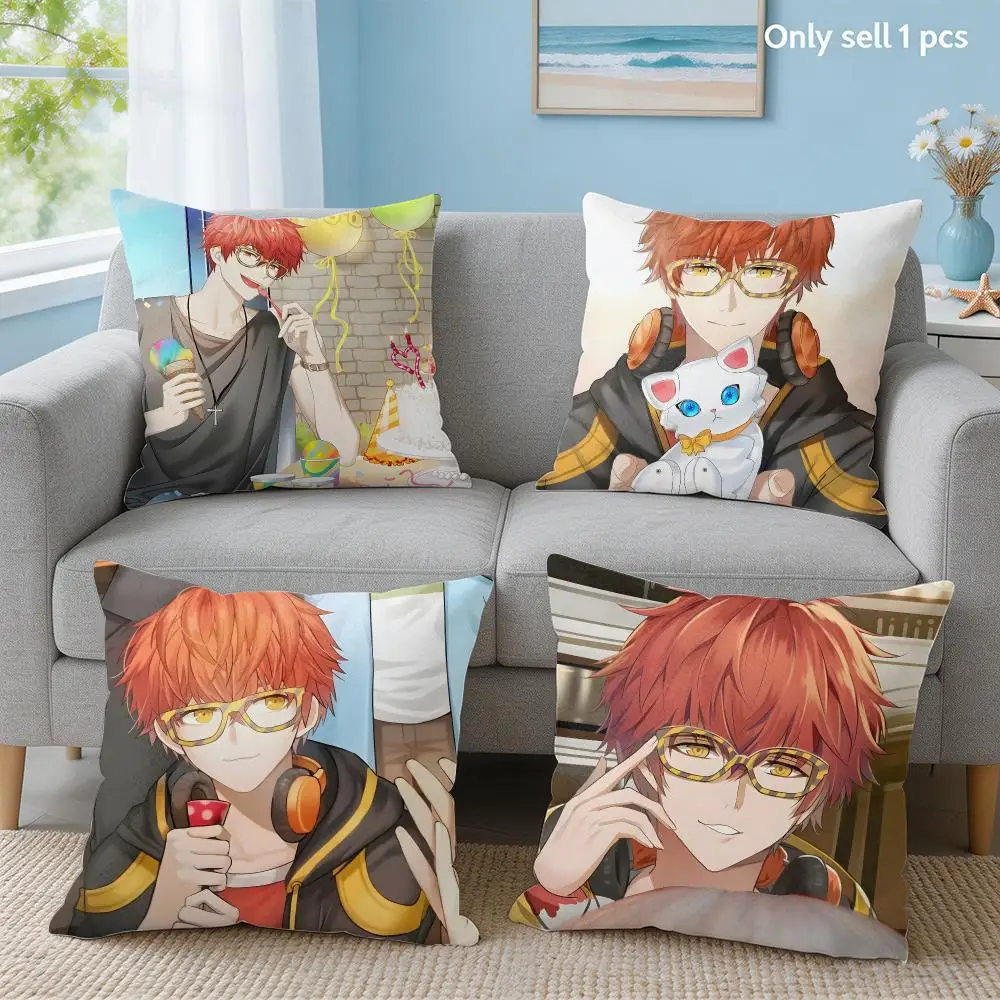 Game M-Mystic Messenger Seven 707 Cushion Cover Short Plush Throw Pillow Cover Hidden Zipper Cutecore Sofa Bedroom Home Decor