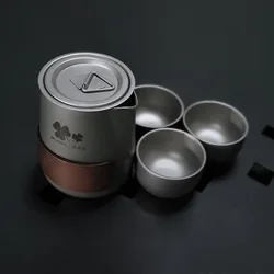 Titanium Alloy Cup Portable Travel Tea Set Outdoor Camping Tea Brewing Cup 1pc Titanium Cup and 3pc Teacup Outdoor Tableware