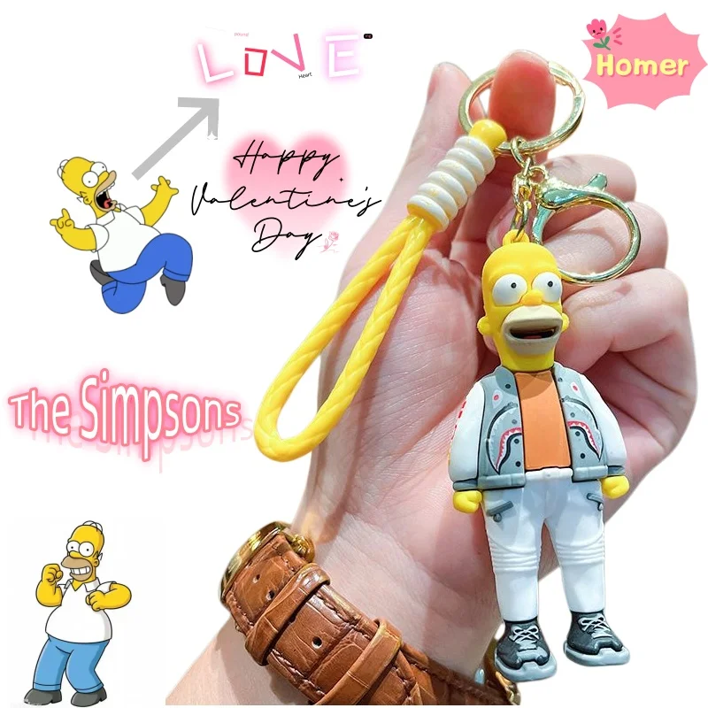 

Cartoon The Simpsons Three-dimensional Doll Keychain Anime Character Hommer Bert Car Key Pendant Backpack Decoration Gift Toy