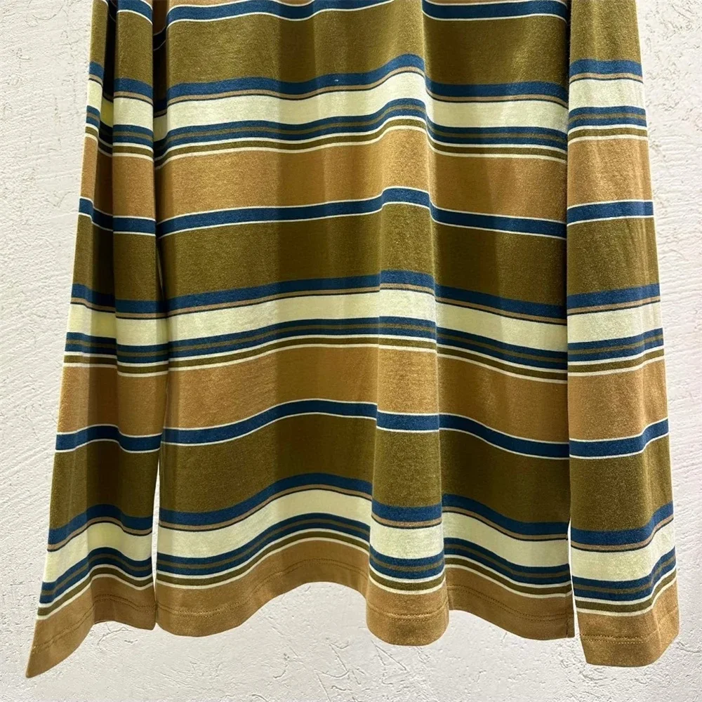 Camiseta de manga larga a rayas para mujer, ropa de primavera y verano, ropa de calle al aire libre, punto elástico elegante, A881911, 24SS