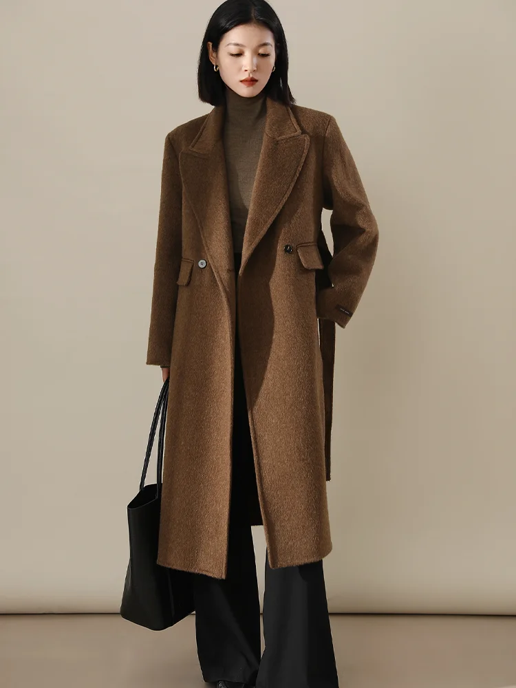 BirdTree-90%Sheep Wool 10%Camel, Coat For Women 2024, Maillard Style, Vintage OL Long Jackets, Autumn Winter Outerwears C40312QM