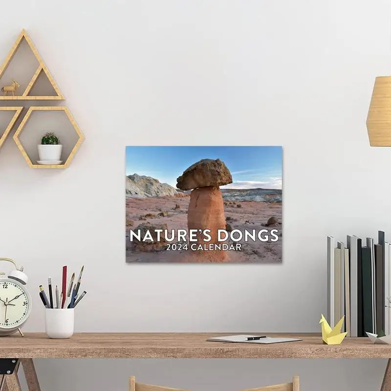 Nature Prank Calendar, Wall Planner, Pendurado Calendar, Passear pela Beleza da Natureza, Presente Família, 2024