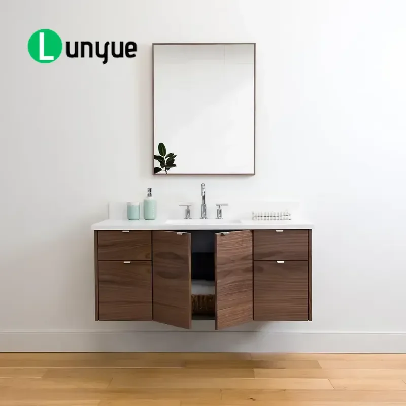 48 Inch Black Walnut Wall Mounted Bathroom Vanity Cabinet Single Sink with Drawers Traditional Wood Furniture Durable Easy to