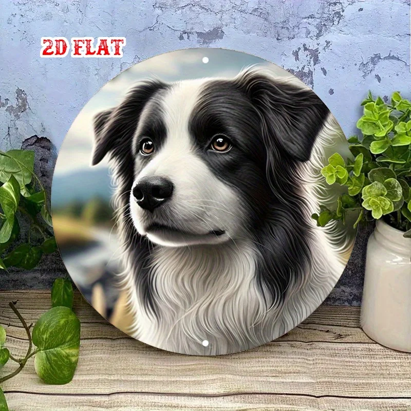 2D Flat - Round Sign Featuring a Friendly Dog with a Gentle Gaze, Perfect for Outdoor Use. This 7.87X7.87 Inch Metal Sign Is Ide