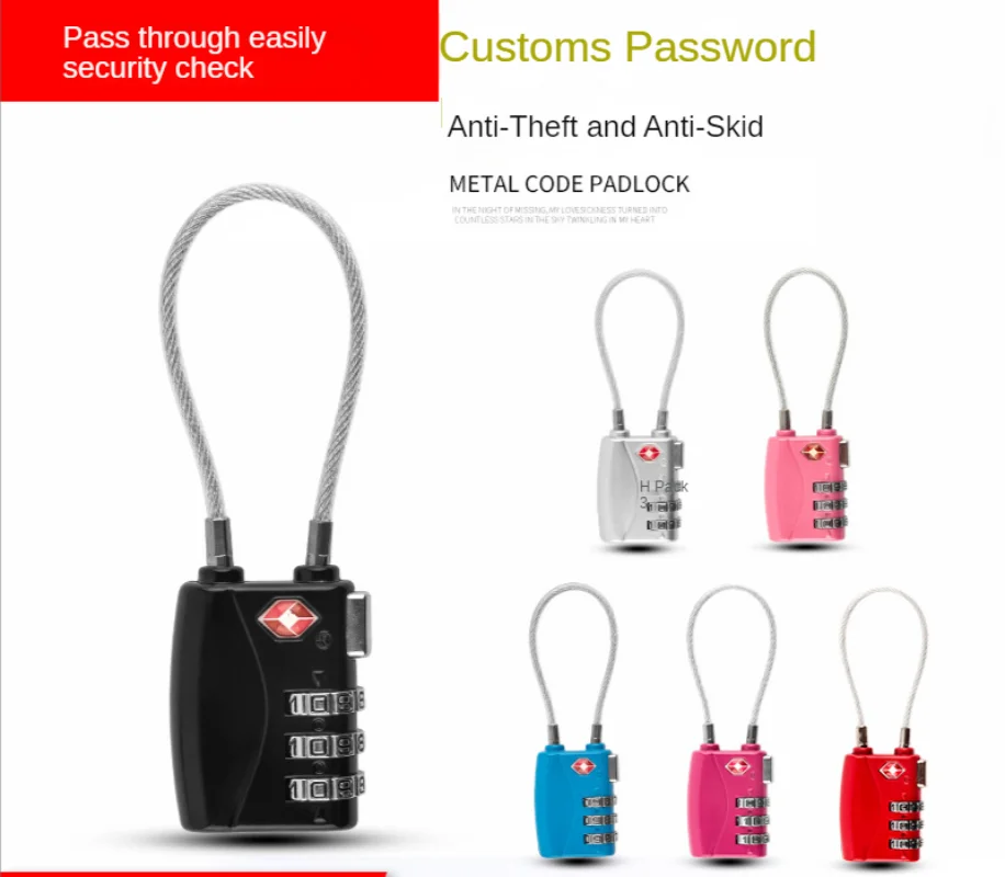 

3 Digits Combination Lock Anti-theft Customs Code Lock Travel Padlock Wire Rope Customs Lock Tourism Supplies Travel Safe