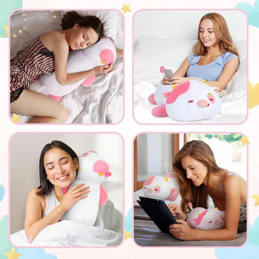 Gewichteter Erdbeerkuh-Plüsch, 4,0 Pfund, 58,3 cm, gewichtetes Stofftier für und Erwachsene, weiches rosa Kuhkissen zur Angstlinderung, Bi