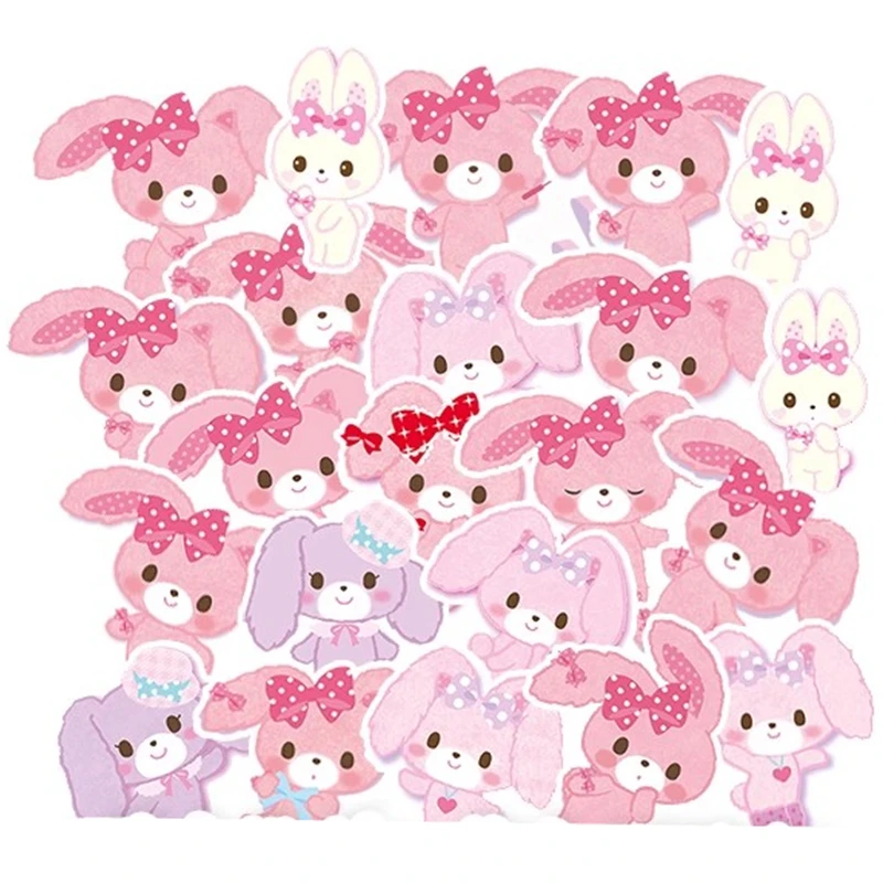 Cute Bonbonribbon Stickers 20 Pieces Set Kawaii Pink Rabbit Bunny Sticker Waterproof Book Decor Scrapbooking Sticker