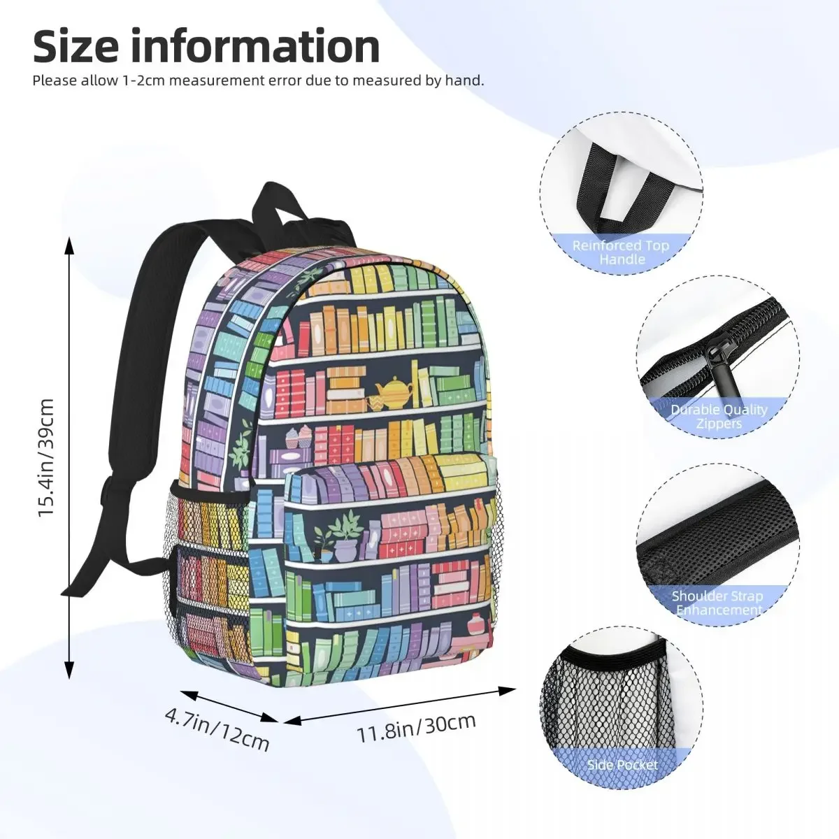 Rainbow Books Shelf Pattern Backpacks Teenager Bookbag Fashion Students School Bags Laptop Rucksack Shoulder Bag Large Capacity