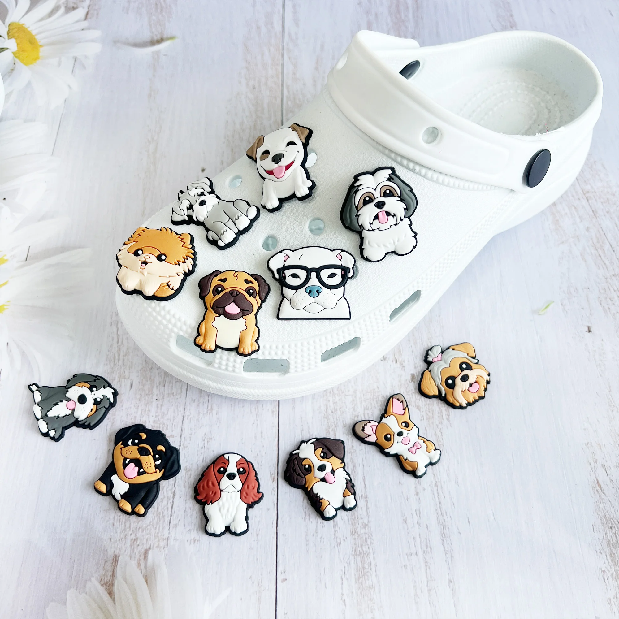 7-20PCS Cartoon Animal Dog Series Beagle Puppdog PVC Shoe Charms Garden Shoes Button Decorations DIY Backpack Accessories Gift