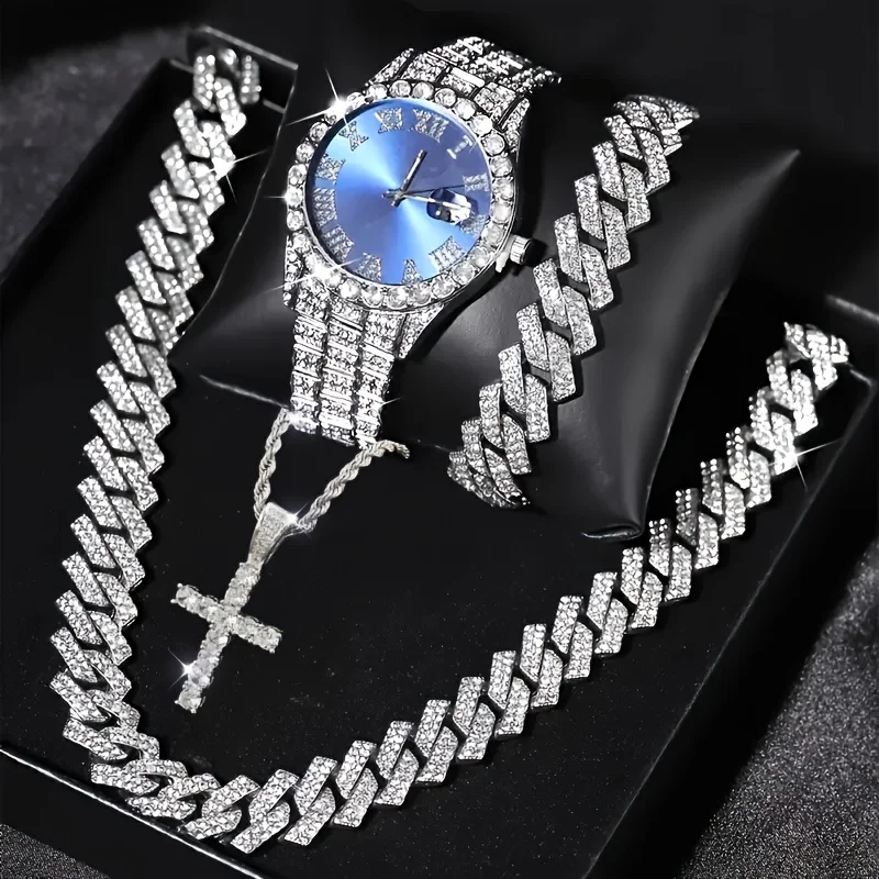 4pcs/set Elegant Men's Quartz Watches and Jewelry Sets - Fashionable Gifts for Dad, Boyfriend, and Friend