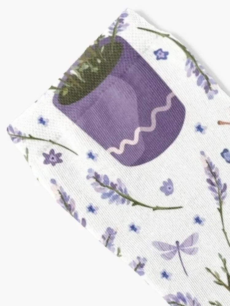 Meias de lavanda aquarela em panela para homens e mulheres, meias estéticas, luxo, meias de ano novo, menina